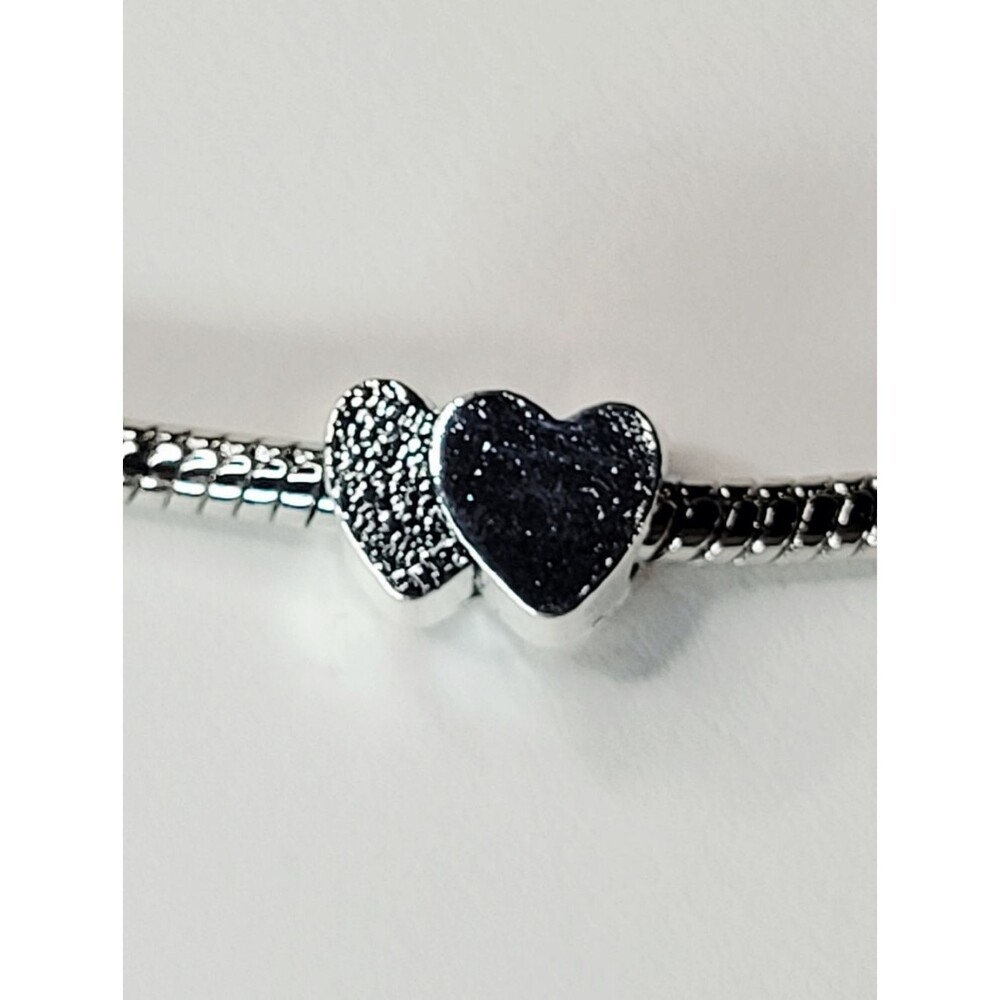 NWT Double Heart Bright Silver Color Metal Charm For Pandora And Troll Bracelets